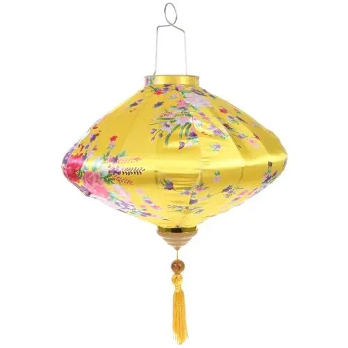 Produktbild: Happyyami Vietnamesische Seide Lampion Vintage Orientalische Seide Laterne Chinesische Lampe Lampenschirm mit Blumenmuster für Neujahr Mittherbstfest
