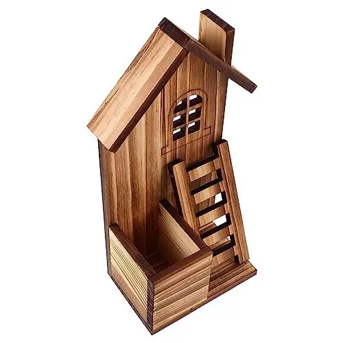 Produktbild: Happyyami Pflanzkasten Aus Holz Kreative Hausförmige Hängende Holzvase Rustikale Pflanzgefäße Aus Holz Bauernhaus Dekorativer Kasten Für Trockenblumen Künstliche Grünpflanzen Wie Abgebildet