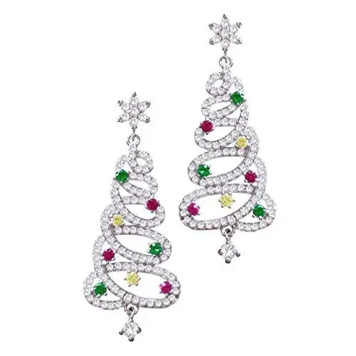 Produktbild: Happyyami Weihnachtsohrringe Weihnachtsbaum Tropfen Baumeln Weihnachtsferien Schmuck Weihnachten S925 Silber Baumeln Ohrringe Ohrstecker