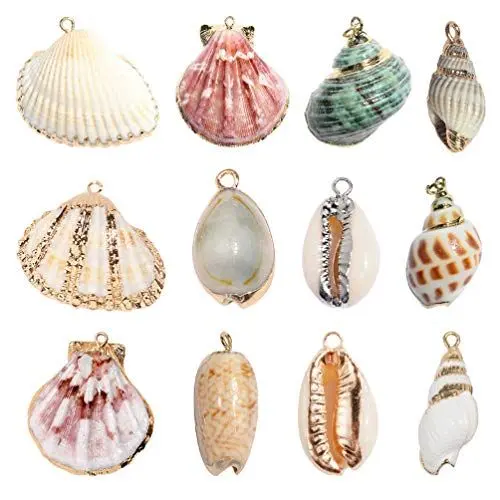 Produktbild: Happyyyami 12 Stück Natürliche Muschel Anhänger vergoldet Cauris Spirale konisch Muscheln Charme Strand Schmuck Herstellung Perle Basteln Handwerk für Halskette Schnalle