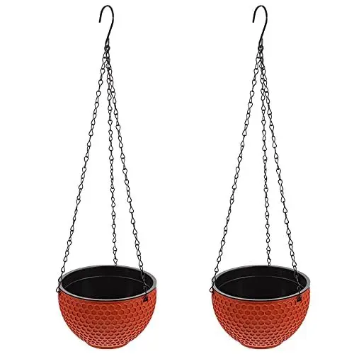 Produktbild: Happyyyami 2 Stück Hängepflanzen, Doppeltöpfe – Design Korb zum Aufhängen, Übertopf, selbstbewässernd, Pflanzen im Innen- und Außenbereich, Blumen, hängende Töpfe mit Abtropfgestell und Kette