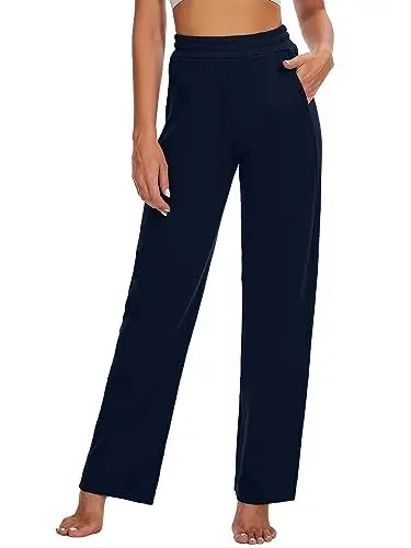 Produktbild: HAPYWER Jogginghose Damen Baumwolle mit Taschen Yogahose Lang Sporthose Tall Freizeithose High Waist Sweathose Weites Bein Bequem Schlafanzughosen(Marineblau,S)