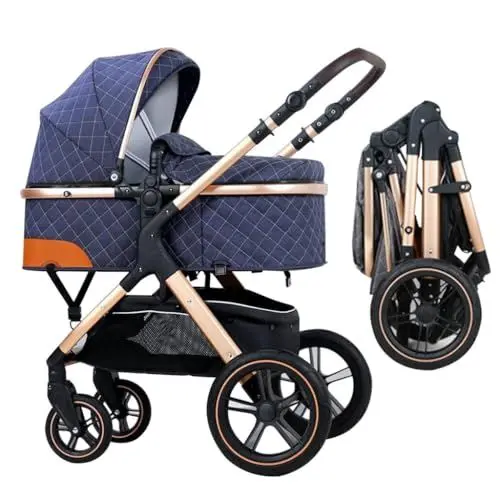 Produktbild: HAQMG Kinderwagen 2 in 1 Baby Wagen Komplettset Premium Kinderwagen Organizer Babies Kinderwagen Neugeborenen Infant Kinderwagen Pram mit Fusssack Moskitonetz(Blauw)