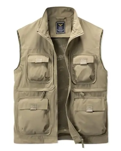 Produktbild: Harbrosrce Herren Outdoor Anglerweste Kolonnenstand Leicht Ärmellos Jacke mit Vielen Taschen Für Safari Golf Jagd Angeln Fotografie Wandern