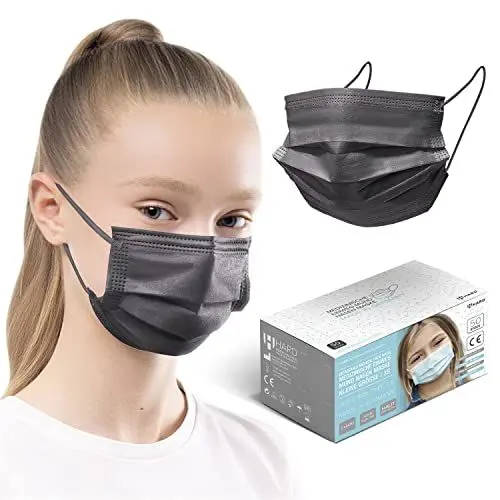 Produktbild: HARD 50x Kleine Masken | MADE IN GERMANY | OP-Maske TYP II | Qualitäts Atemschutz | OEKO-TEX | MNS | Medizinischer Mundschutz | Einweg-Gesichtsmasken | kleine Größe XS - Schwarz