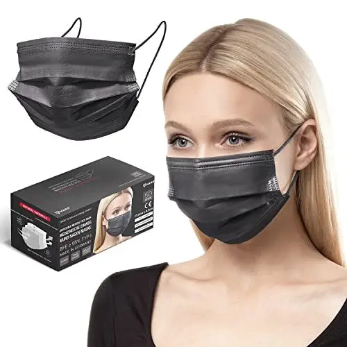 Produktbild: HARD 50x OP-Maske | MADE IN GERMANY | OEKO-TEX Standard-100 | Medizinischer Mundschutz | MNS Typ II | Qualitäts- Atemschutz | 3-lagig | Einweg-Gesichtsmasken - Schwarz - 50 Stk