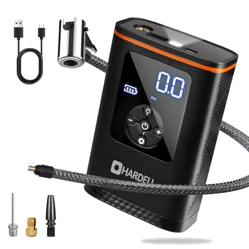 Produktbild: HARDELL Elektrische Luftpumpe Tragbarer, Mini Reifenpumpe mit Wiederaufladbarer Akku, Elektrischer Kompressor Fahrradpumpe, 150PSI Luftpumpe mit Digital LCDfür Auto Fahrrad Motorrad Bälle, Auto-Off