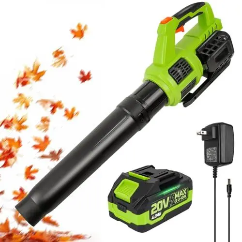 Produktbild: HARDELL Laubbläser Kabellos 20V mit 4Ah Akku und Ladegerät,Turbo Super Variable Geschwindigkeit(Luftgeschwindigkeit 280MPH, Luftmenge 400CFM),Leicht elektrischer Hand Laubbläser für Rasen,Hof,Garten