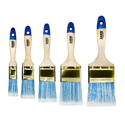Produktbild: Hardy Flachpinsel Serie 42 zum Malen mit Acrylfarben und Lacken Effiziente und gleichmäßige Deckkraft Synthetikborsten und Holzstiel Set 5-TLG. 5 Größen
