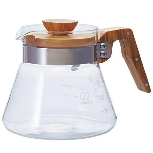 Produktbild: Hario Kaffekanne, 600 ml, Griff und Deckel aus Olivenholz, durchsichtig, 4 Cup