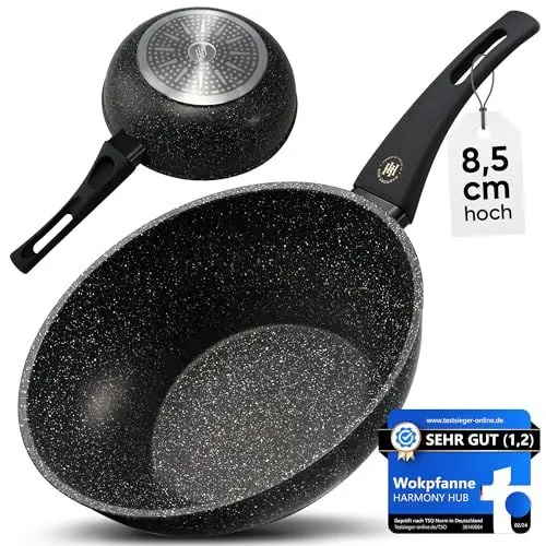 Produktbild: HARMONY HUB Wokpfanne Induktion, Pfanne 28 cm, kratzfeste & Beschichtete Pfanne auf Wasserbasis, PFOA & Nickel frei, geeignet für alle Herdarten, Wok, Pfanne, Ergonomischer Griff, Gesundes Kochen