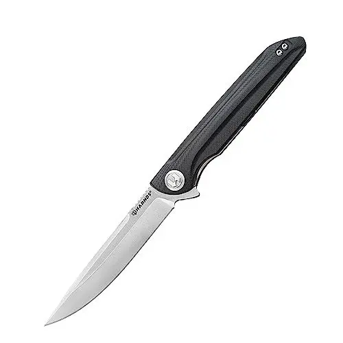 Produktbild: Harnds Assassin Titanium Klappmesser Outdoor Messer,Schnelles Öffnen Taschenmesser mit Sandvik 14C28N Klinge und G10 Handgriff mit Sicheres Verriegeln,111g 22,8cm Camping messer (Schwarz Satin)