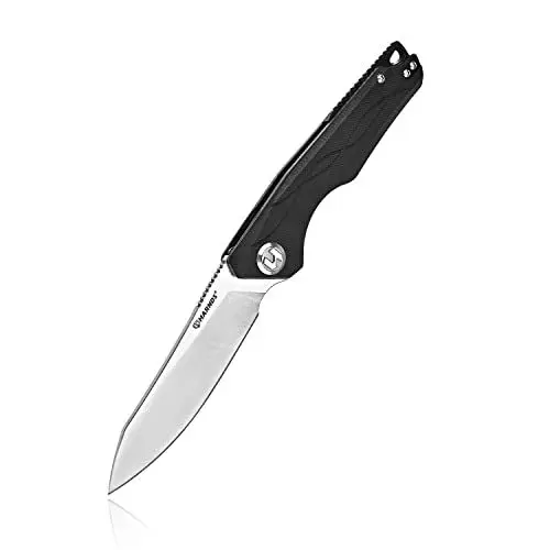 Produktbild: Harnds Harvest Outdoor Messer mit Sandvik 14C28N Stahl Klappmesser mit G10 Griff für Camping Jagd Surviral Folding Knife (Schwarz)