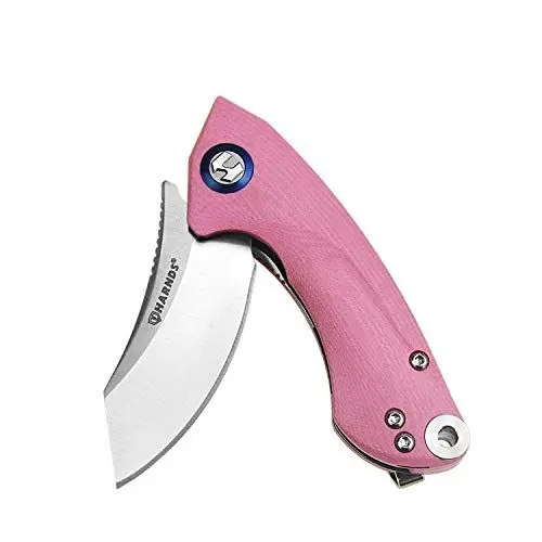 Produktbild: Harnds Outdoor Messer Klappmesser Sandvik 14C28N Klinge Campingmesser mit Taschenclip G10 Griff Flipper Open Camping Knife for Camping Survival, pink