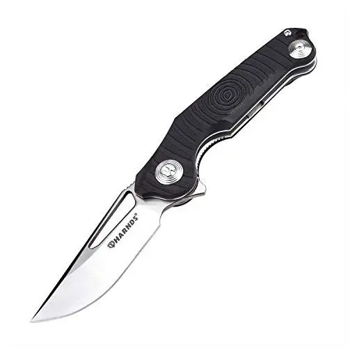Produktbild: Harnds Time Scharfes Taschenmesser Einhandmesser Outdoor Survival Messer with 14C28N Klinge and G10 Griff (Schwarz)