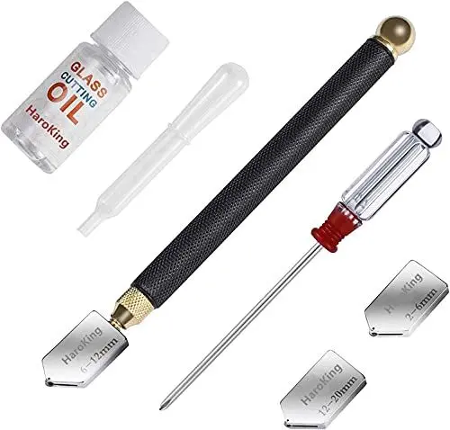 Produktbild: HaroKing Glasschneider 2 mm - 20 mm Schneidkopf, Glasschneideöl 15ml Professionelle Schneidflüssigkeit, Glasschneider mit Hartmetallspitze für dickes Glas, Spiegel und Mosaik