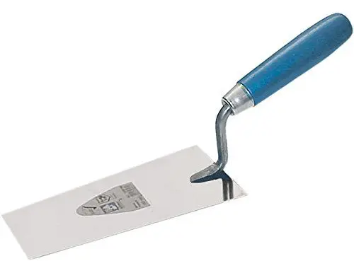 Produktbild: HAROMAC Berner Putzkelle, 160 mm, Made in Germany, Rostfrei, Edelstahl, Holzgriff in blau, kleine Maurerkelle, Schmiermännchen, Stuckkelle, Stuckateurkelle