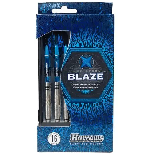 Produktbild: Harrows Blaze INOX Darts | Softdarts-Set mit Tragetasche |16g und 18g| Enthält Supergrip-Schäfte und 100-Mikron-Marathon-Flights