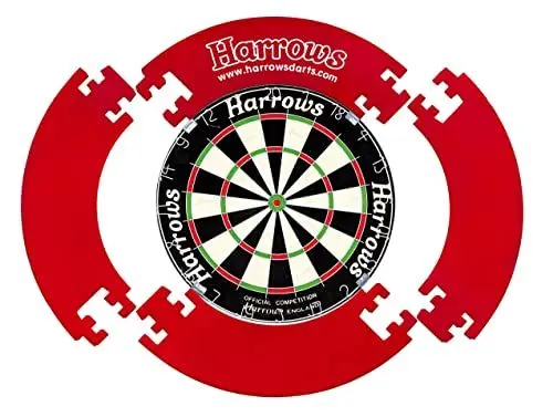 Produktbild: Harrows Dartscheiben-Einfassungsring I Dartscheiben-Einfassung 4 Stück I Einfache Montage Dart-Einfassung I Wandschutz Extra 720 mm Schutz I Doppelseitig für Lange Lebensdauer I Darts-Zubehör I Rot
