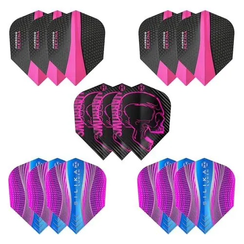 Produktbild: Harrows Pink Dart Flights | 5 x Sets Dart-Flights (insgesamt 15 Flights), 100-Mikron-Dart-Flights, extra stark, hergestellt in Großbritannien, professionelles Dart-Zubehör