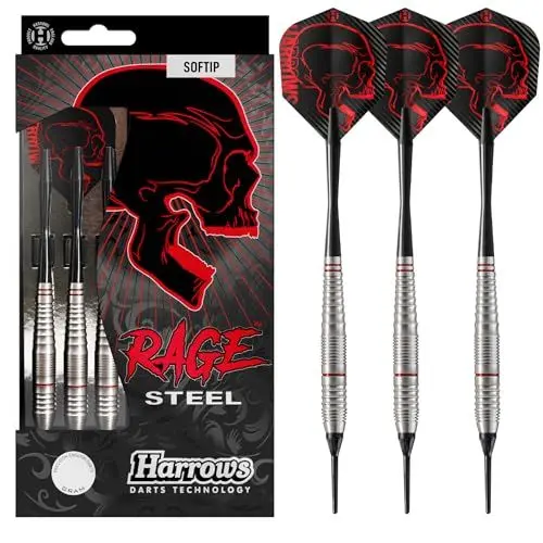 Produktbild: Harrows Rage Tungsten Style Darts | Softdarts-Set mit Tragetasche | 18 und 20| Enthält Speedline-Schäfte und 100-Mikron-Rage-Flights