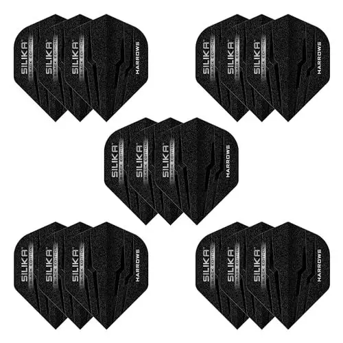 Produktbild: Harrows Silika No2 Dart Flights 5 x Sets Dart-Flights (insgesamt 15 Flights) I 100-Mikron-Dart-Flights Premium Extra Strong Hergestellt in Großbritannien Professionelles Dart-Zubehör I Black Edition