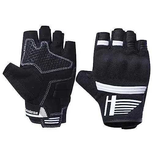 Produktbild: Harssidanzar Herr Fingerlose Motorradhandschuhe,Sommer Atmungsaktiver Touchscreen Motorrad Reiten mit Hand Knuckle Motorrad Motorradcross Handschuh KM050,Schwarz-Weiß,Größe L