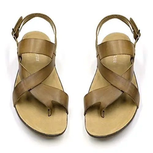 Produktbild: Harssidanzar Herren Leder Sandalen Riemchensandalen Gladiator Sommer Schuhe Ledersandalen Slingback Zehentrenner, Khaki, 39 EU