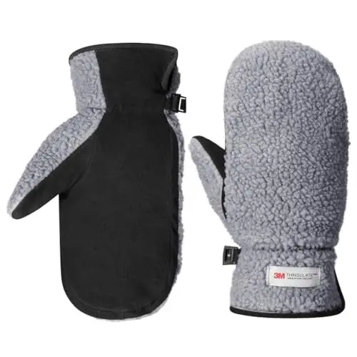 Produktbild: Harssidanzar Herren Winter Fäustlinge Outdoor Handschuhe Wildleder Fleece Thinsulate Winter Fäustlinge Lederhandschuhe SM040EU,Grau/Schwarz,Größe L