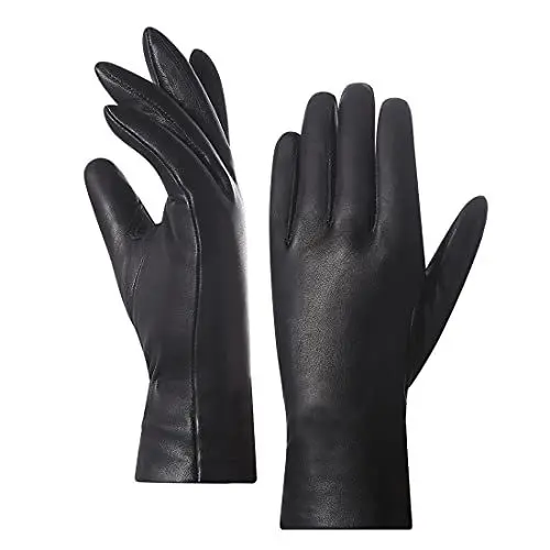 Produktbild: Harssidanzar Leder Handschuhe Frauen,Damen italienische Lammfell Lederhandschuhe Kaschmir Gefüttert, Schwarz, XL