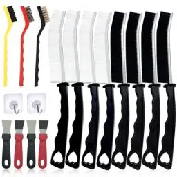 Produktbild: Hartborsten Eckenreinigungsbürste Set, Spaltreinigungsbürste und Fugenbürste mit 8 Stück Premium Fugenreinigungsbürste & 3 Drahtbürste & 4 Scraper Küche& 2 Klebehaken für Badezimmern Küchenspülen