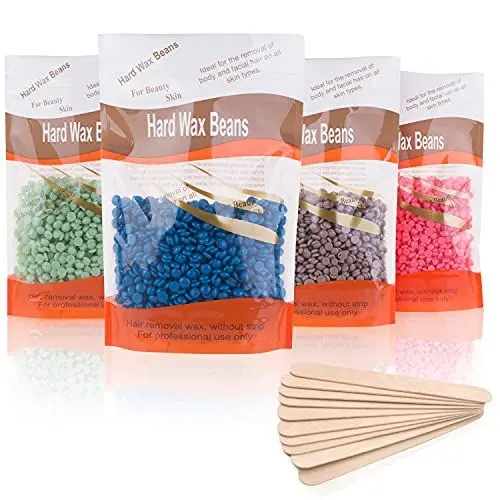 Produktbild: Harte Wachsbohnen Waxing Perlen, Wachs Haarentfernung 400g Wachsperlen & 10 Stück Applikator Sticks, Waxing Kit für Bikinizone Augenbrauen Brasilianisch, Schmerzlos zu Hause für Damen Herren (4x100g)