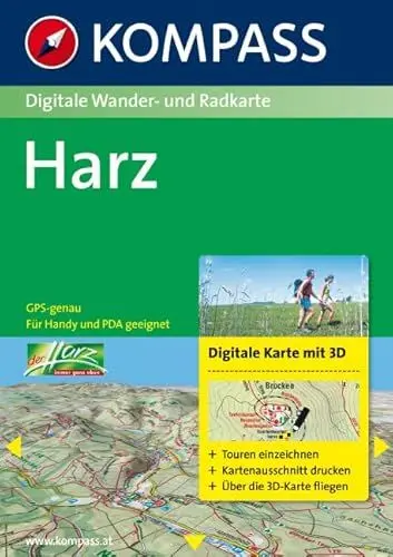 Produktbild: Harz: Digitale Wander- und Radkarte. GPS-genau.: Digitale Karte mit 3D. Touren einzeichnen, Kartenausschnitte drucken, Über 3D-Karte fliegen. ... (KOMPASS Digitale Karten, Band 4450)