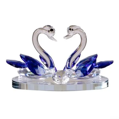 Produktbild: Hasaller Kristall Doppel Schwan Ornamente Dekorative Kristall Schwan Figur Glas Schwan Statuen Tischplatte Mittelstück Für Paare, Glas Tier Figuren Sammlerstücke (blau)