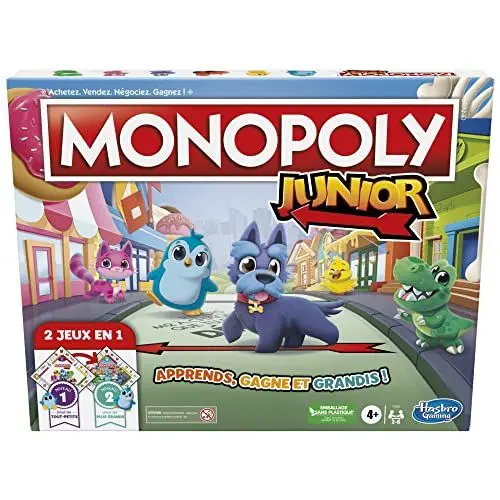 Produktbild: Hasbro Gaming Monopoly Junior Brettspiel, 2-seitiges Spielbrett, 2 Spiele in 1, Monopoly-Spiel für jüngere Kinder·· Kinderspiele, Jugendspiele (französische Version)