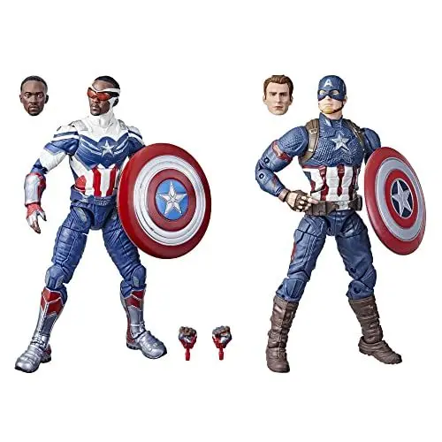 Produktbild: Hasbro Marvel Legends Series Captain America Doppelpack, 15 cm große MCU Figuren von Steve Rogers und Sam Wilson, 7 Accessoires, F5880, Multi