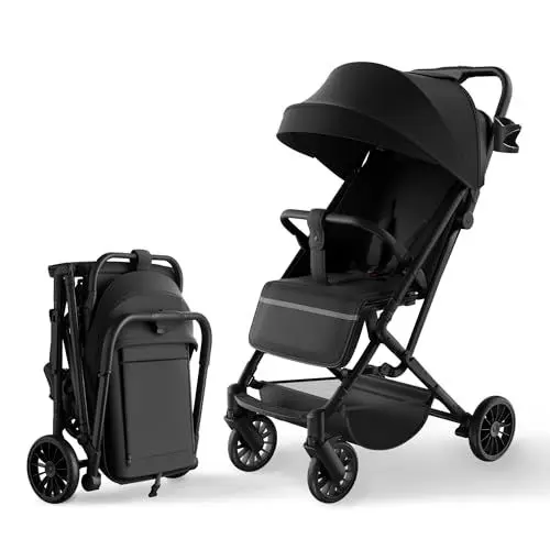 Produktbild: HaShow Kinderwagen Kompakter Buggy,Kann in Flugzeugen Genommen Werdenr, mit Verstellbarer Rückenlehne und Ablagekorb für 0-3 Kinder, Schwarz…