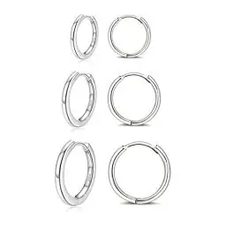 Produktbild: Hasnsofie Creolen Silber 925 Damen Ohrringe, 3 Paare 925 Sterling Silber Creolen Ohrringe Set, Hypoallergen Klein Schlafen Silber Creolen Ohrringe, Silber Kreolen Creolen Ohrringe Set in 10, 12, 14mm