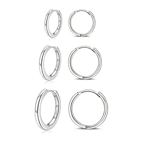 Produktbild: Hasnsofie Creolen Silber 925 Damen Ohrringe, 3 Paare 925 Sterling Silber Creolen Ohrringe Set, Hypoallergen Klein Schlafen Silber Creolen Ohrringe, Silber Kreolen Creolen Ohrringe Set in 10, 12, 14mm