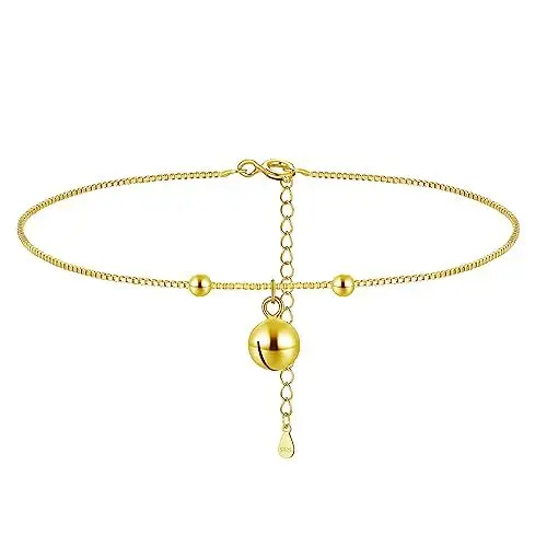 Produktbild: Hasnsofie Silber Fußketten für Damen, 925 Sterling Silber Fußkettchen Armband, Verstellbar Fußbändchen Fusskette mit Glocke Anhänger, Sommer Barfuß Strand Gold Fusskette Fußschmuck am Fußgelenk