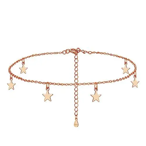 Produktbild: Hasnsofie Silber Fußketten für Damen, 925 Sterling Silber Fußkettchen Armband, Verstellbar Fußbändchen Fusskette mit Sterne Anhänger, Sommer Barfuß Strand Rose Gold Fusskette Fußschmuck am Fußgelenk