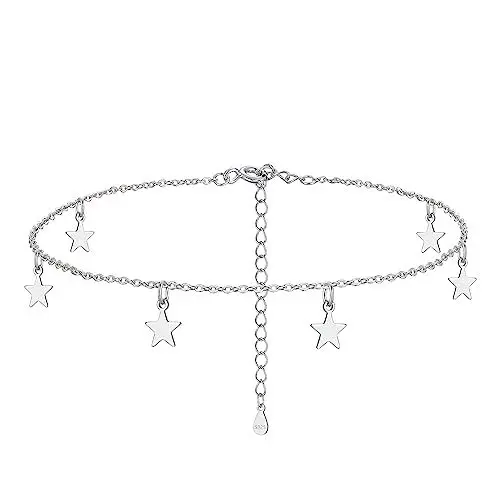Produktbild: Hasnsofie Silber Fußketten für Damen, 925 Sterling Silber Fußkettchen Armband, Verstellbar Fußbändchen Fusskette mit Sterne Anhänger, Sommer Barfuß Strand Silber Fusskette Fußschmuck am Fußgelenk