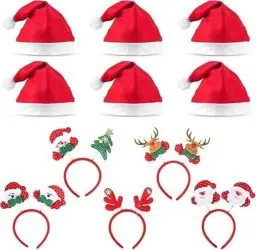 Produktbild: HASUDEI 11 Stück Weihnachtsmütze und Weihnachtshaarbänder Nikolausmütze Weihnachten Partyhüte Weihnachten Haarbänder Santa Mützen Accessoires 6 Brille + 5 Stirnband