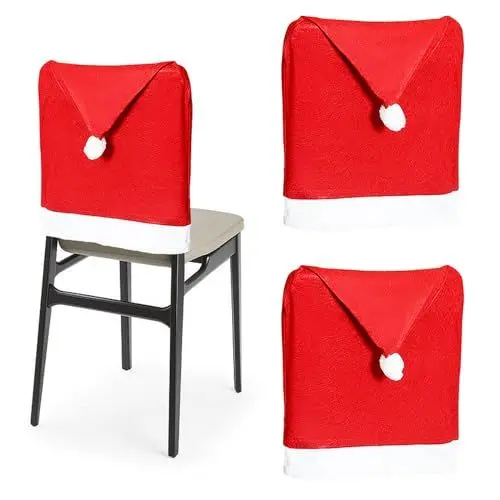 Produktbild: HASUDEI 2 Stück Weihnachten Stuhlhussen Weihnachtsstuhlbezüge Weihnachten Stuhlbezug Weihnachtsmütze Stuhldeko Weihnachtsdekoration für Stühle Stuhlhussen für Weihnachten Deko 60 * 50cm
