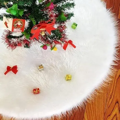 Produktbild: HASUDEI Weihnachtsbaum Decke Creme Christbaumständer Teppich Weiß Christbaumdecke Rund 78cm für Weihnachtsbaum Dekoration 8 cm/31 Zoll