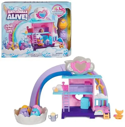 Produktbild: Hatchimals Alive Kinderzimmer Spielset - mit 4 Mini-Figuren in 4 selbstschlüpfenden Eiern und 13 Zubehörteilen für fantasievolles Rollenspiel, Spielzeug für Kinder ab 3 Jahren