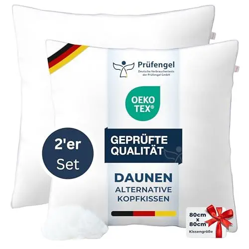 Produktbild: Hatchka 2er Set Daunenalternative Kopfkissen 80x80 -Hochwertige Daunenkissen Alternative Kissen Füllung, Langlebig & Atmungsaktiv Hochwertige Daunenalternative Kopfkissen 80x80 für erholsamen Schlaf