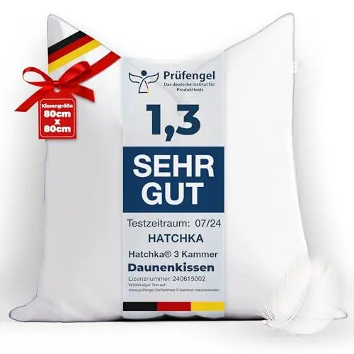 Produktbild: Kopfkissen 80x80-3-Kammer Federkopfkissen mi 5% Daunen für Weichheit - Federkissen 80 x 80 cm Kissen Daunen - Kopfkissen mit Daunen & Federn für besten Schlafkomfort, Schlafkissen