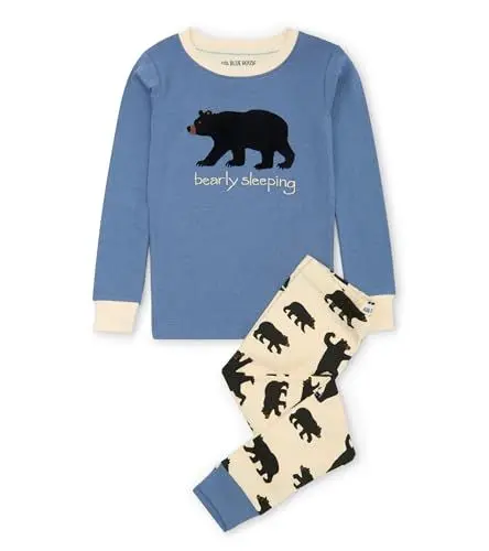 Produktbild: Little Blue House Unisex-Kinder Long Sleeve Printed Pajama Set Pyjamaset, Schwarze Bären, 4 Jahre