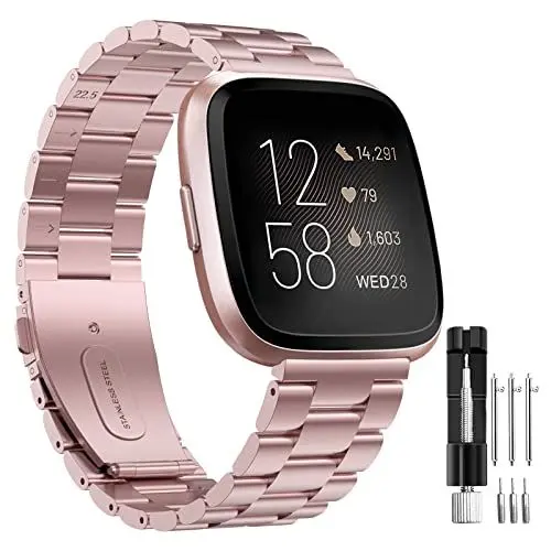Produktbild: Hatolove Ersatzarmband Kompatibel mit Fitbit Versa 2 Armband/Fitbit Versa Armband, Edelstahl Metall Ersatz Armbänder Kompatibel mit Fitbit Versa 2/Versa/Versa Lite